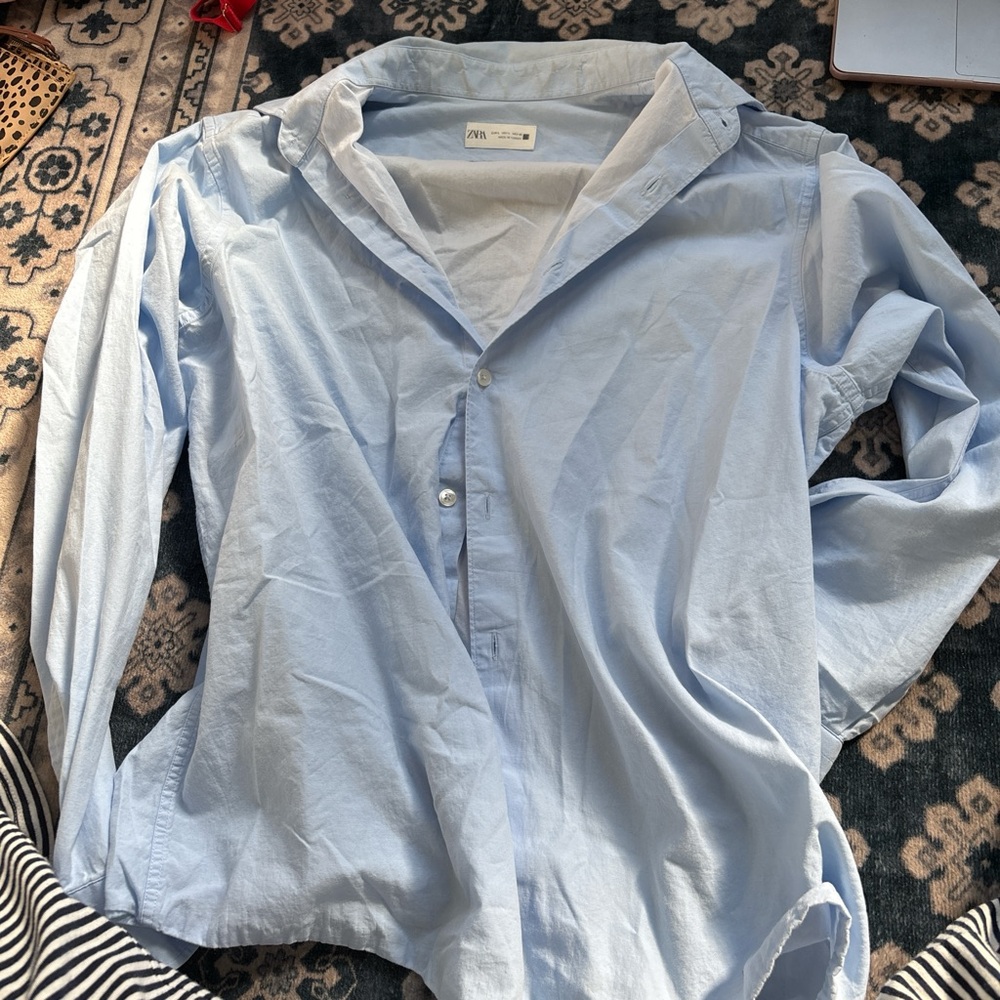 Zara Sky Blue Casual Button Down Shirt
